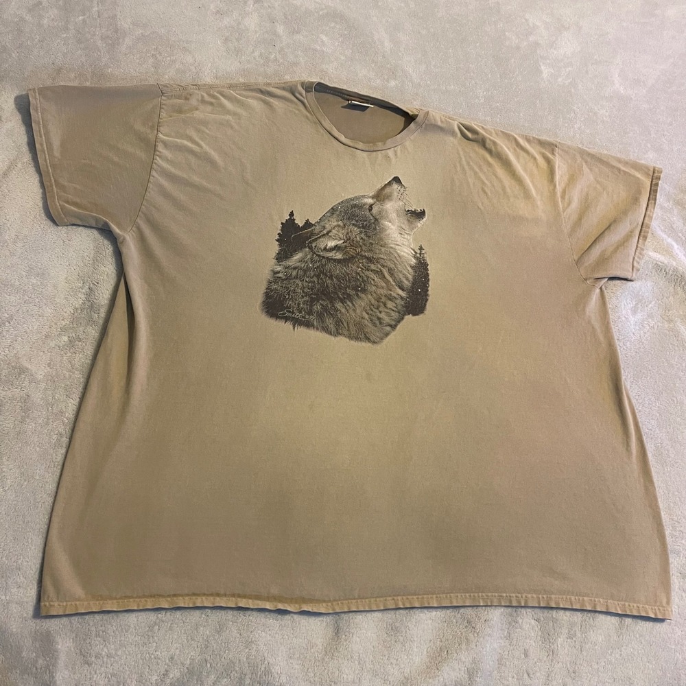 Vintage Port Company 4XL T‎ Shirt Howling Wolf Nature Trees Graphic Print Cotton
